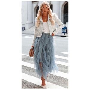 NWOT Anthropologie Ruffled Tulle Midi Skirt in Sky Blue  Size XSmall